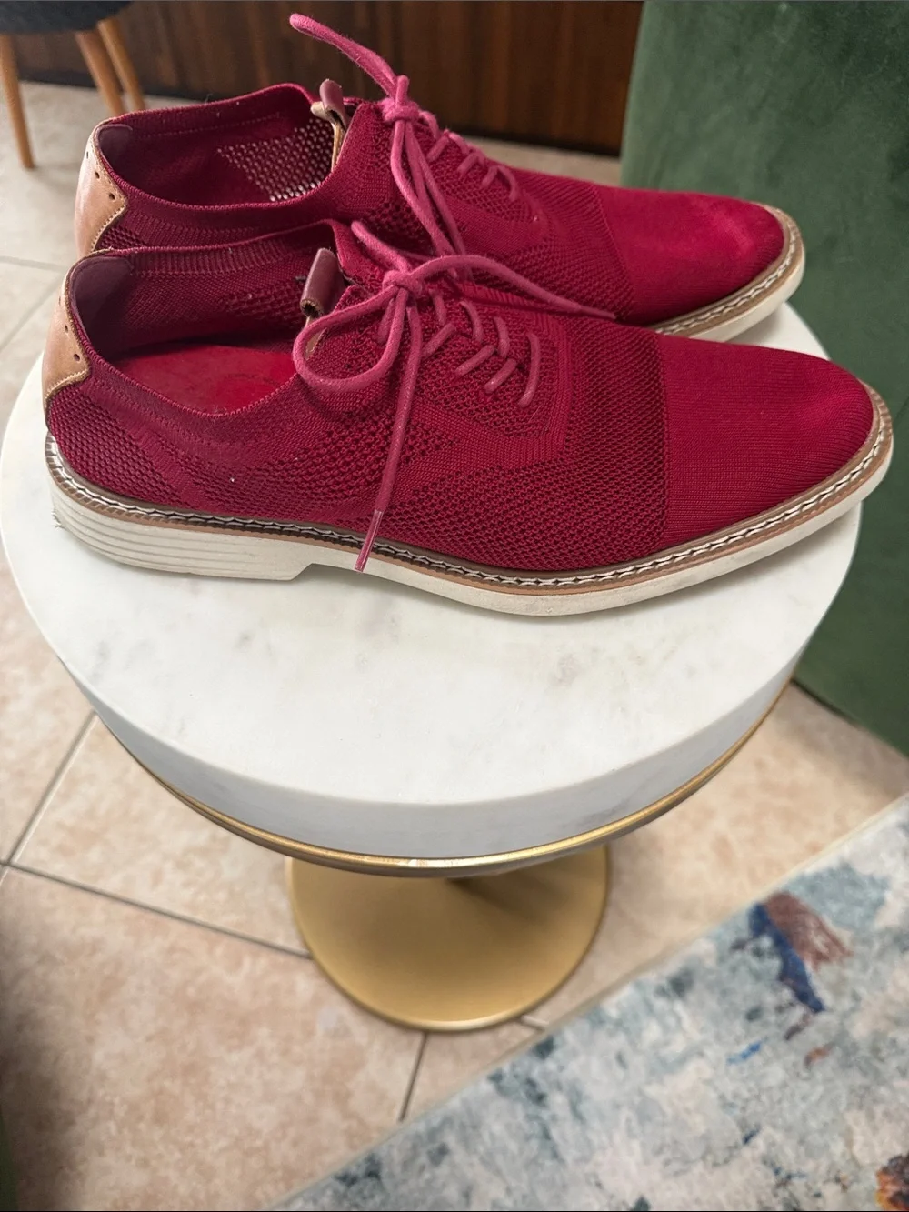 Alfani Alfatech Red Knit Lace-Up Sneakers with off white sole